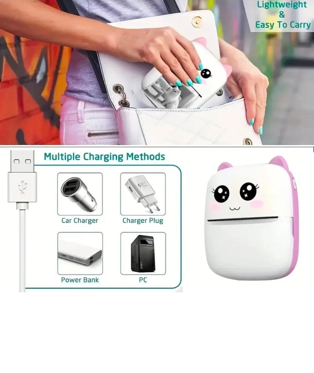 Mini Taşınabilir Termal Yazıcı — Pembe