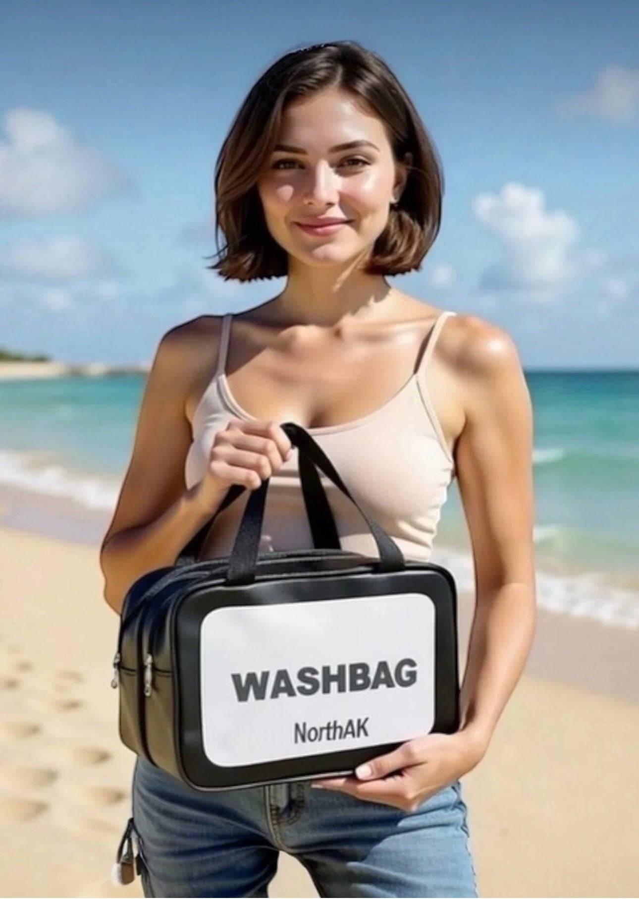 Washbag Çift Bölmeli Siyah Plaj Havuz Çantası