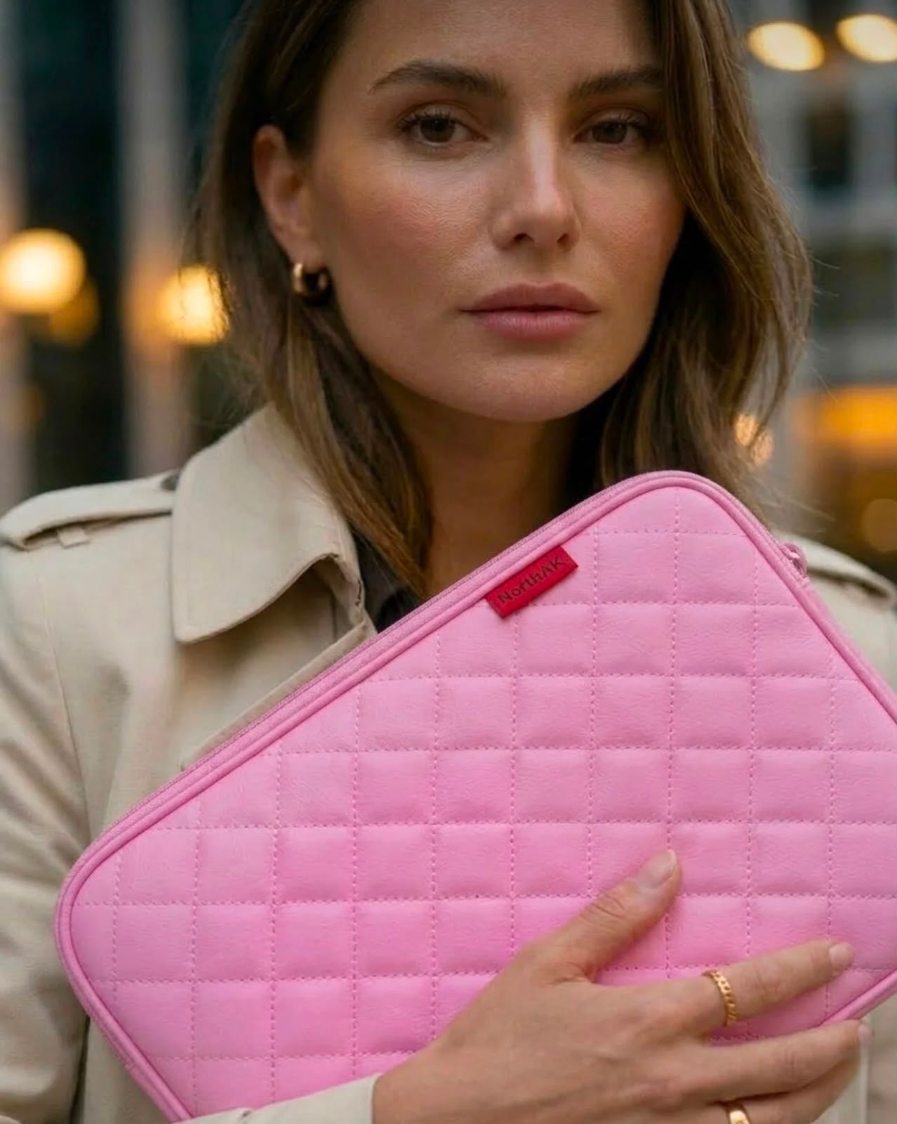 Kapitone Laptop Çantası Pembe - 13.6 inç Sling