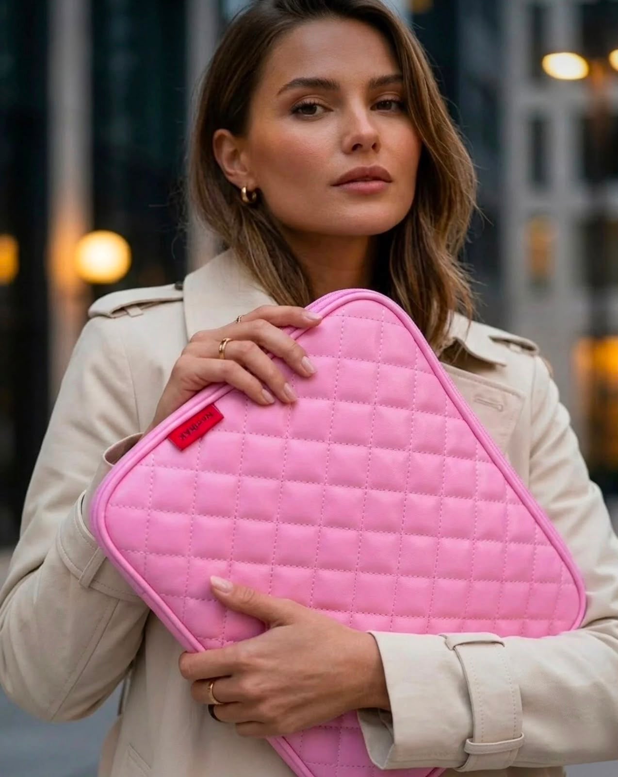 Kapitone Laptop Çantası Pembe - 13.6 inç Sling detay